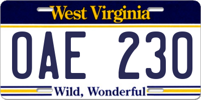WV license plate OAE230