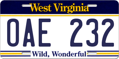 WV license plate OAE232