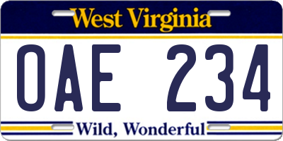 WV license plate OAE234