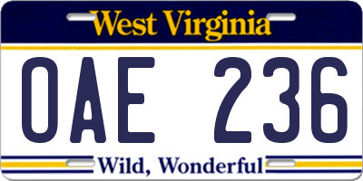 WV license plate OAE236