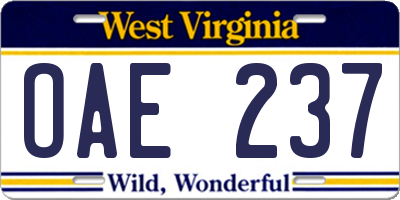 WV license plate OAE237