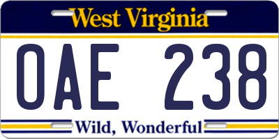 WV license plate OAE238