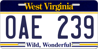 WV license plate OAE239