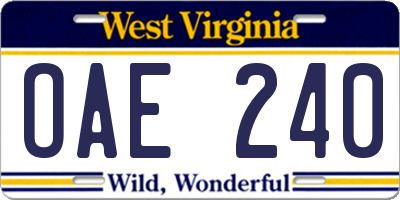 WV license plate OAE240