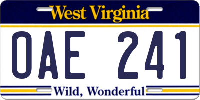 WV license plate OAE241