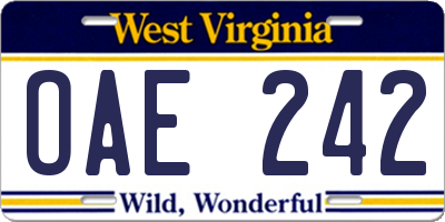 WV license plate OAE242