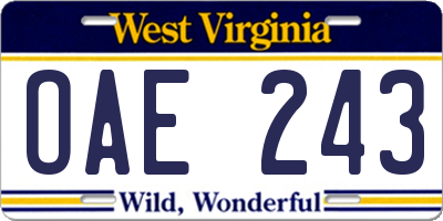 WV license plate OAE243