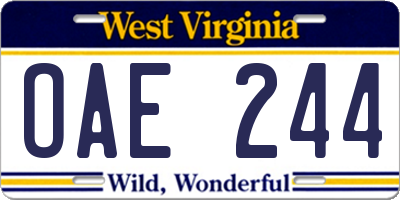 WV license plate OAE244