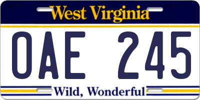 WV license plate OAE245