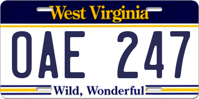 WV license plate OAE247