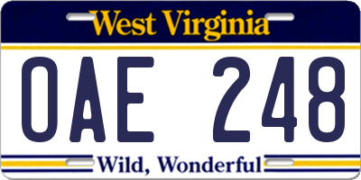 WV license plate OAE248