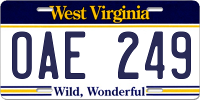 WV license plate OAE249