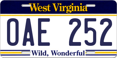 WV license plate OAE252