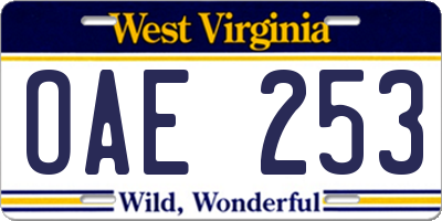 WV license plate OAE253