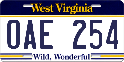 WV license plate OAE254