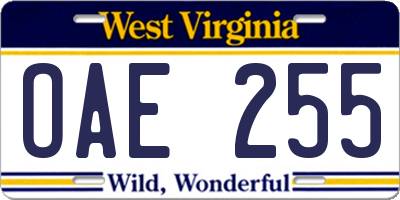 WV license plate OAE255