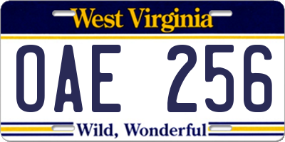 WV license plate OAE256