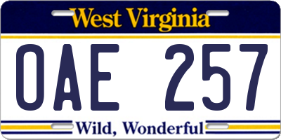 WV license plate OAE257