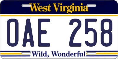 WV license plate OAE258