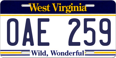 WV license plate OAE259