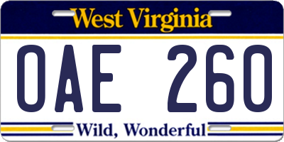 WV license plate OAE260