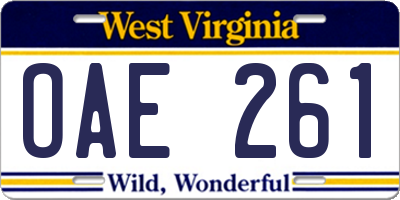 WV license plate OAE261