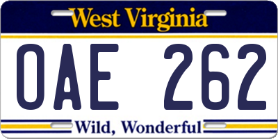 WV license plate OAE262