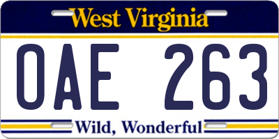 WV license plate OAE263