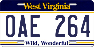 WV license plate OAE264
