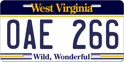 WV license plate OAE266