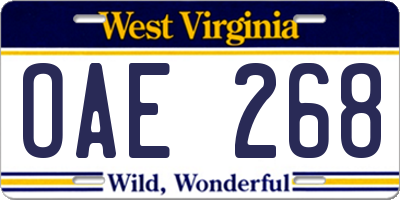 WV license plate OAE268