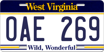 WV license plate OAE269
