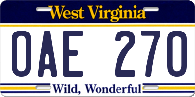 WV license plate OAE270