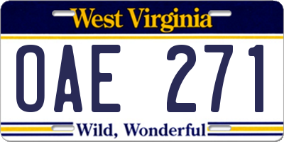 WV license plate OAE271