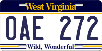 WV license plate OAE272