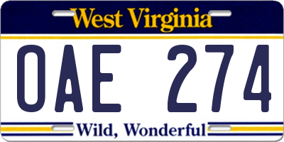 WV license plate OAE274