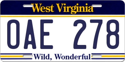 WV license plate OAE278