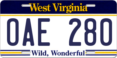 WV license plate OAE280