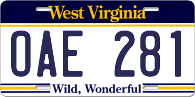 WV license plate OAE281