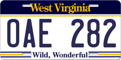 WV license plate OAE282