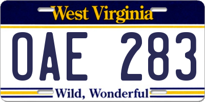 WV license plate OAE283