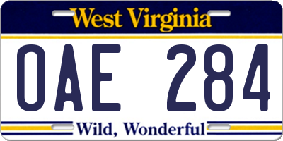 WV license plate OAE284