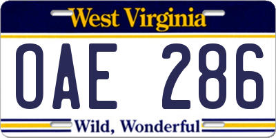 WV license plate OAE286