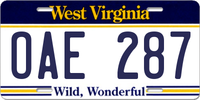 WV license plate OAE287