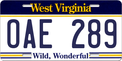 WV license plate OAE289