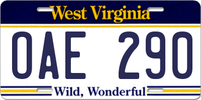 WV license plate OAE290