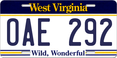 WV license plate OAE292