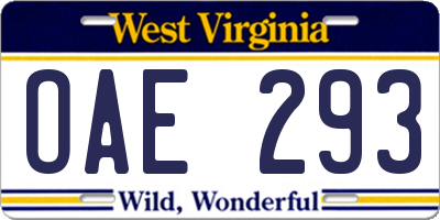 WV license plate OAE293