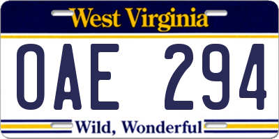 WV license plate OAE294