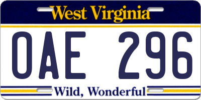WV license plate OAE296